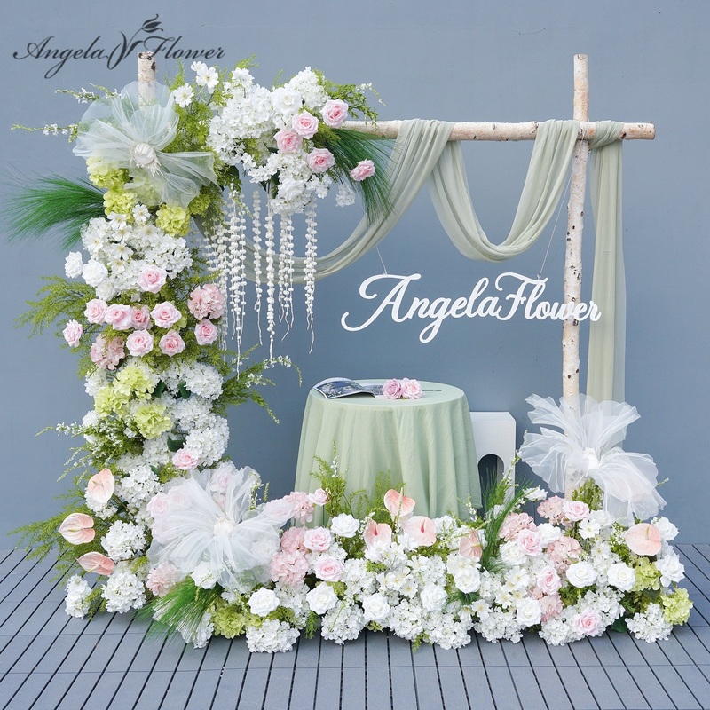A8835 Pink White Rose Greenery Hang Flower Decor Wedding Backdrop Frame Floor Floral