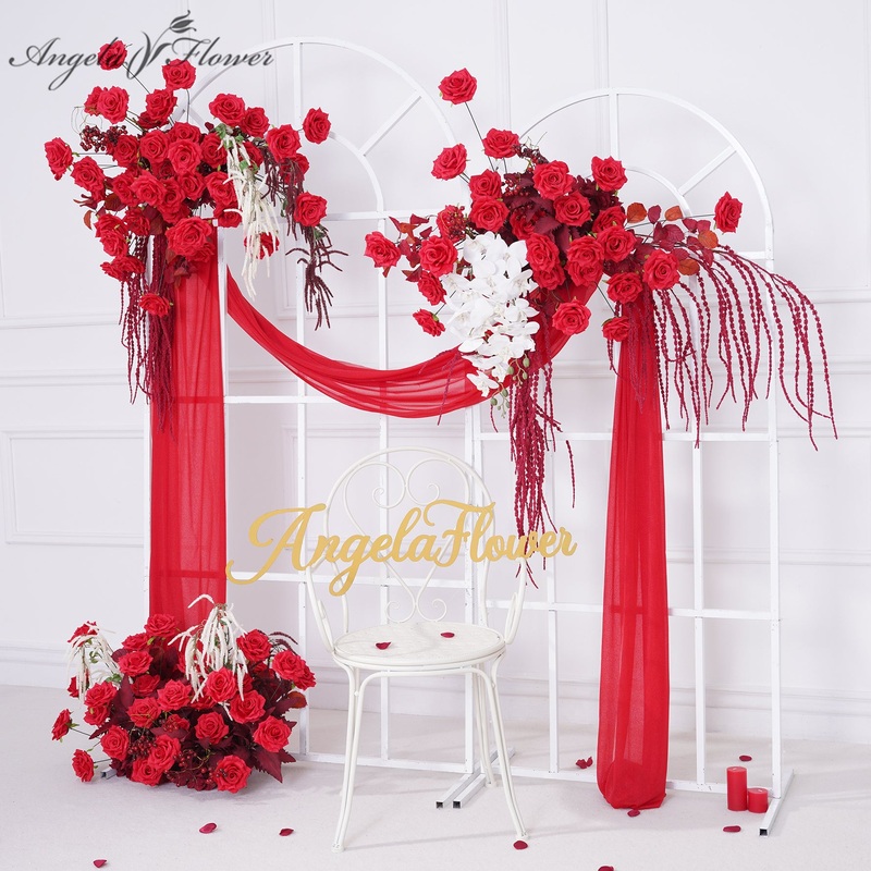 A8836 Red Rose Hang Vine Flower Decor Wedding Backdrop Frame Aisle Floral