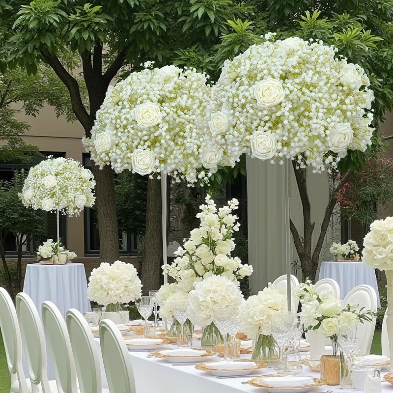 A8843 White Baby’s Breath Rose Flower Ball Wedding Table Centerpieces Decor