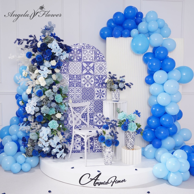 A8846 Blue Hydrangea Orchid Floral Arrangement Flower Row Wedding Backdrop Decor