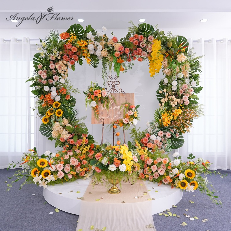 A8853 Colorful Greenery Heart Arch Decor Welcome Sign Wreath Floor Row Table Flower