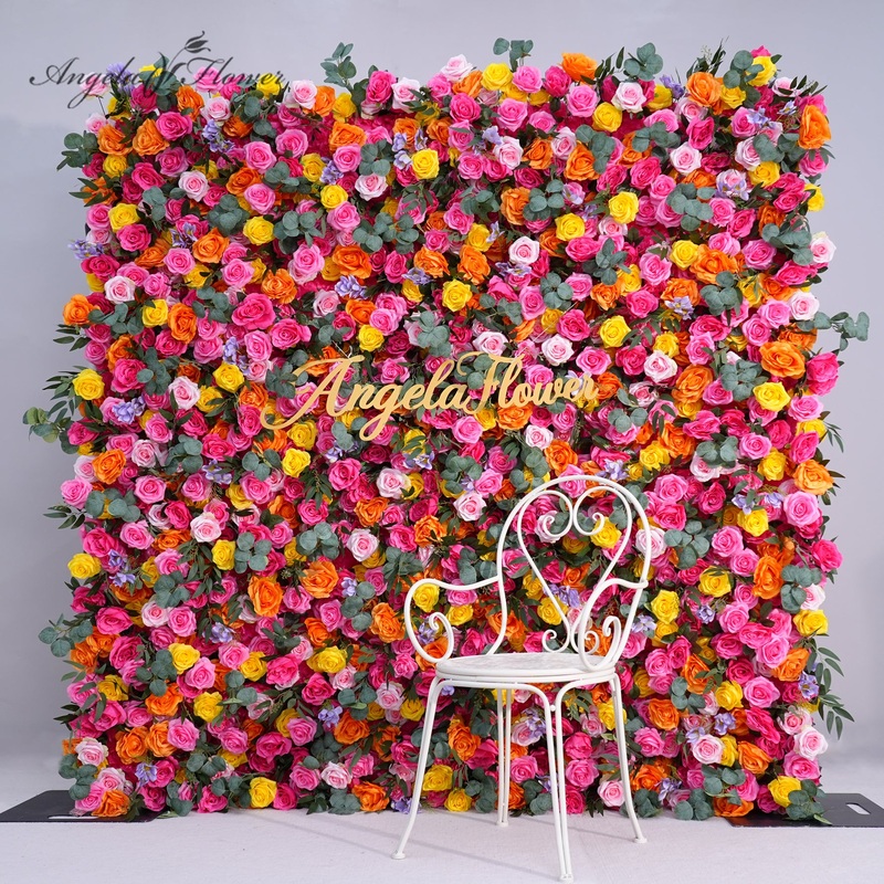 A8856 Colorful Rose Cloth Base 5D Roll Up Curtain Fower Wall Wedding Background