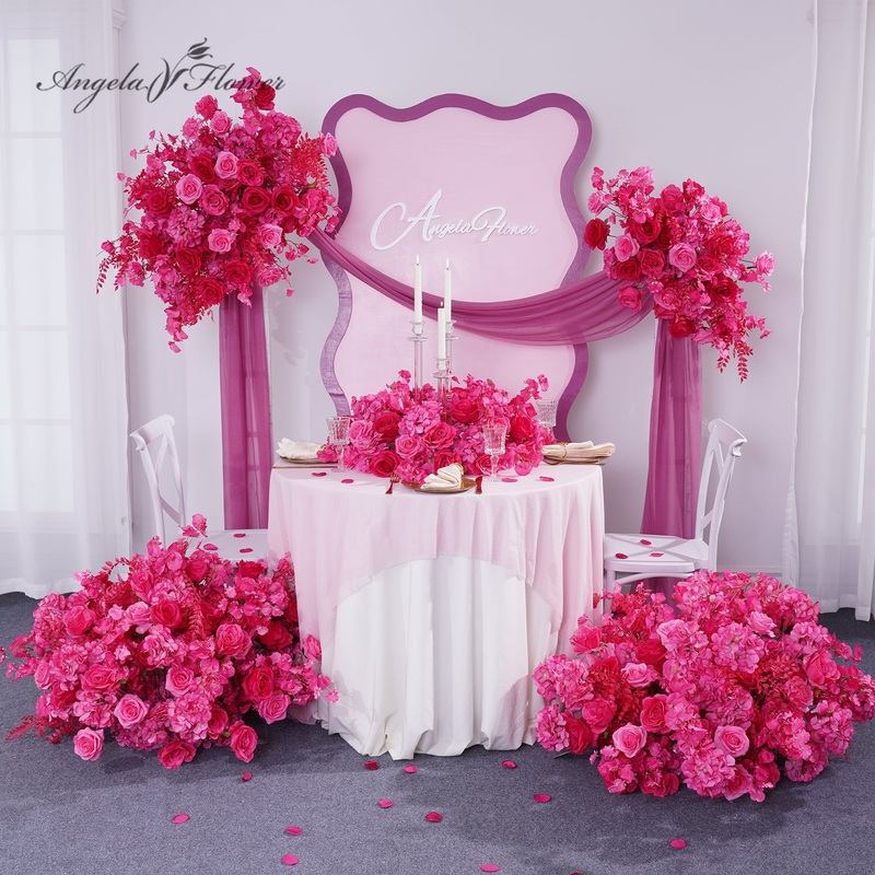 A8860 Hot Pink Rose Leaves Hang Flower Wedding Backdrop Wreath Table Centerpieces