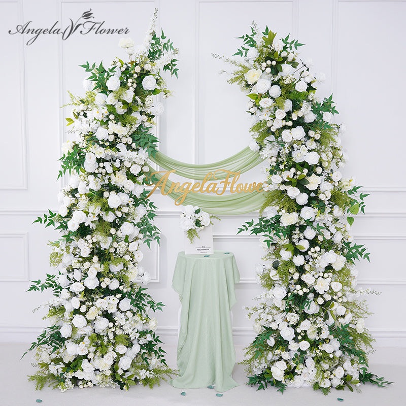 A8861 Mori White Rose Floral Arrangement Horn Arch Wedding Sign Flower Decoration
