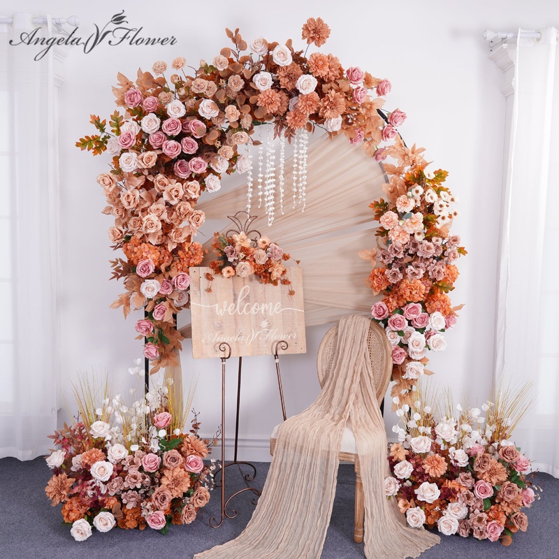 A8863 Autumn Coffee Floral Arrangement Wedding Backdrop Arch Decor Aisle Flower