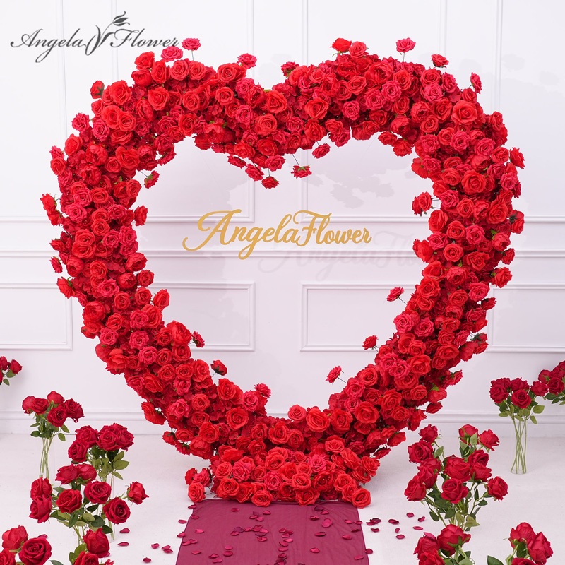 A8869 Luxury Red Rose Floral Arrangement Cloth Base Heart-Shaped Arch Props