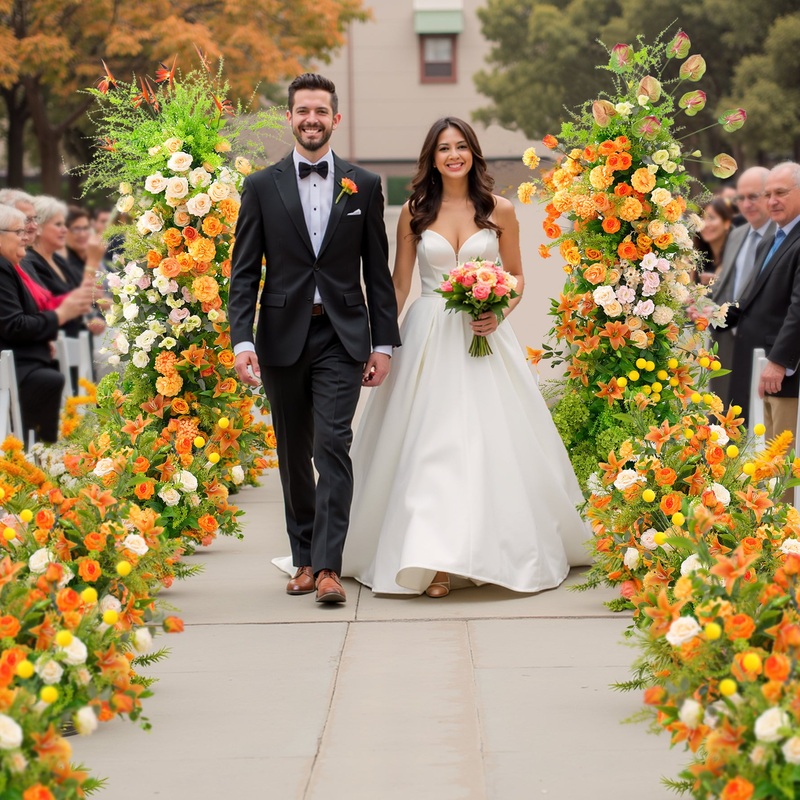 A8875 Orange Greenery Floral Row Aisle Flower Wedding Backdrop KT Board Decor Props