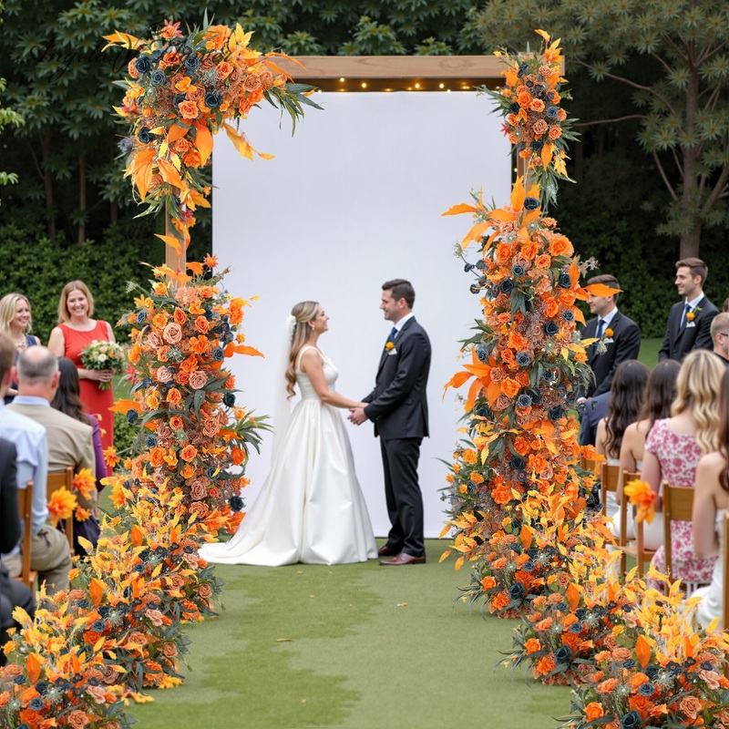 A8881 Autumn Orange Floral Row Hang Flower Ball KT Board Backdrop Aisle Decor Props