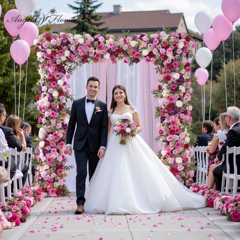 A8888 Rose Floral Arrangement Sofa Runner Square Frame Wedding Backdrop Props