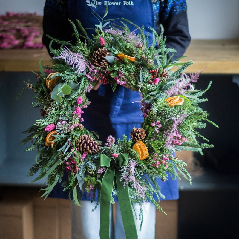 Fresh Pink Christmas Wreath-Small & Medium & Large-No Ribbon & Moss Green & Wine Red & Pale Pink & Rust & Midnight Blue