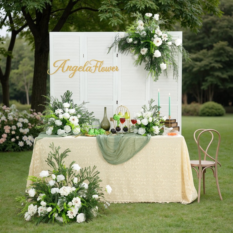 A8896 White Rose Greenery Hang Floral Table Centerpieces Aisle Flower Decor Props