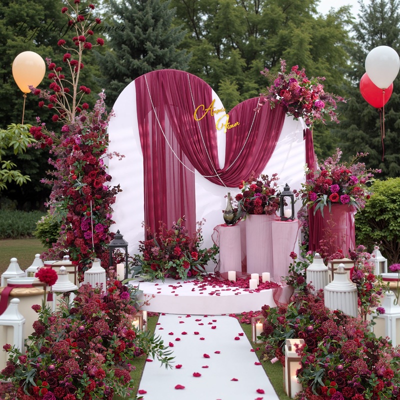 A8898 Burgundy Greenery Flower Row Table Floral Aisle Decor Wedding Backdrop Props