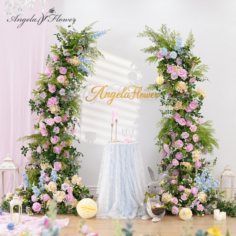 A8903 Colorful Rose Delphinium Greenery Floral Row Horn Arch Wedding Backdrop Props