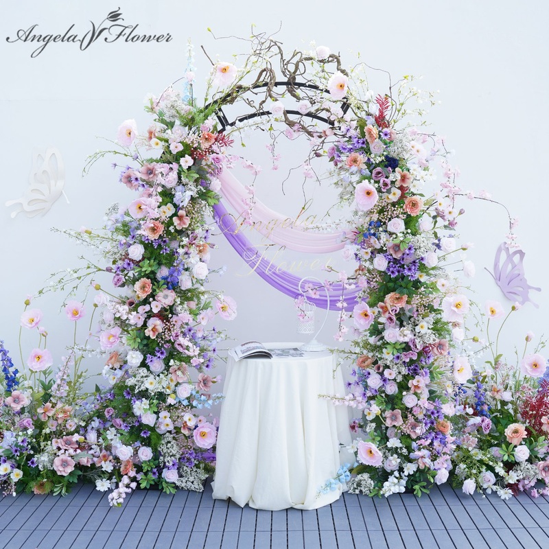 A8830 Colorful Floral Greenery Vine Floor Flower Row Wedding Backdrop Door Arch
