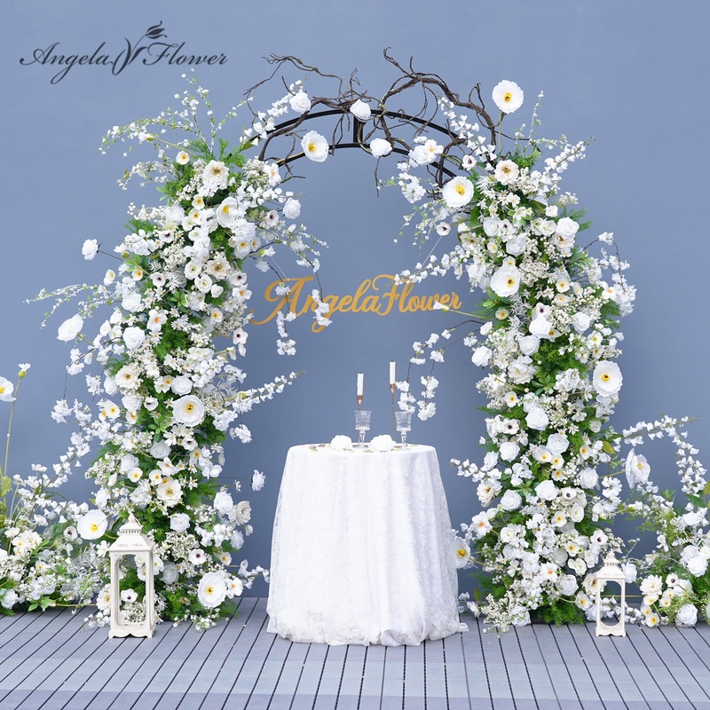 A8877 White Floral Greenery Vine Arrangement Floor Flower Wedding Backdrop Door Arch