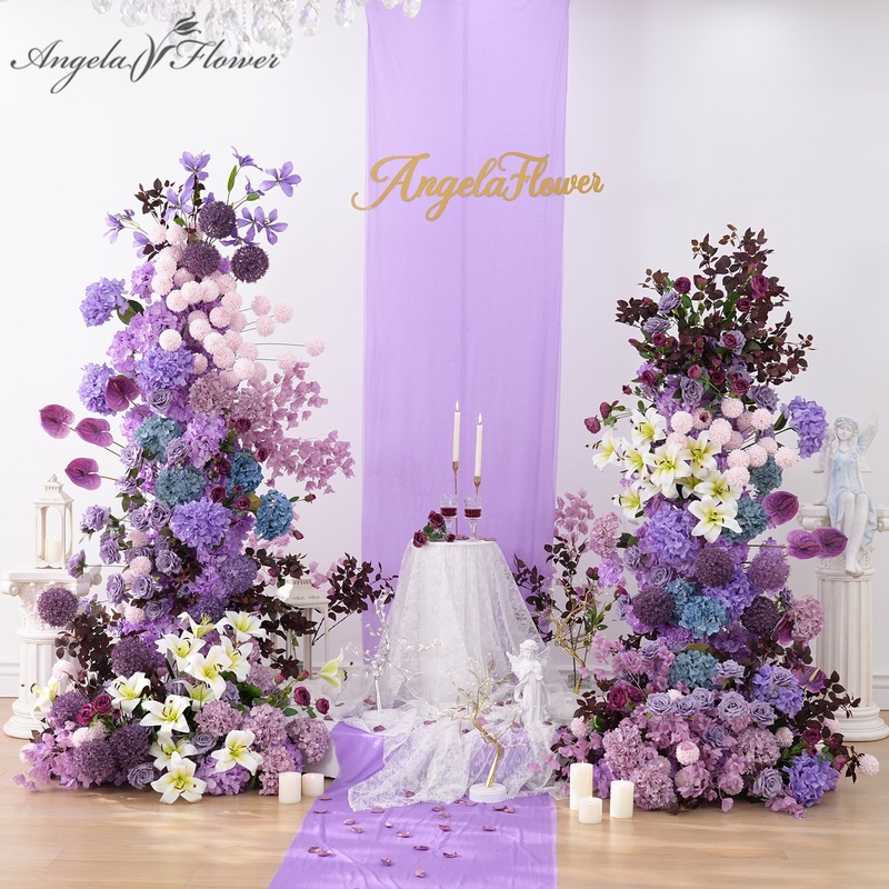 A8905 Purple Hydrangea White Lily Flower Row Wedding Backdrop KT Board Decor
