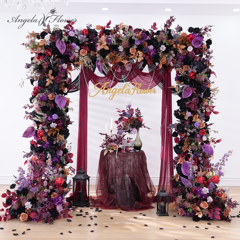 A8908 Black Purple Floral Row Table Aisle Flower Decor Wedding Backdrop Square Frame