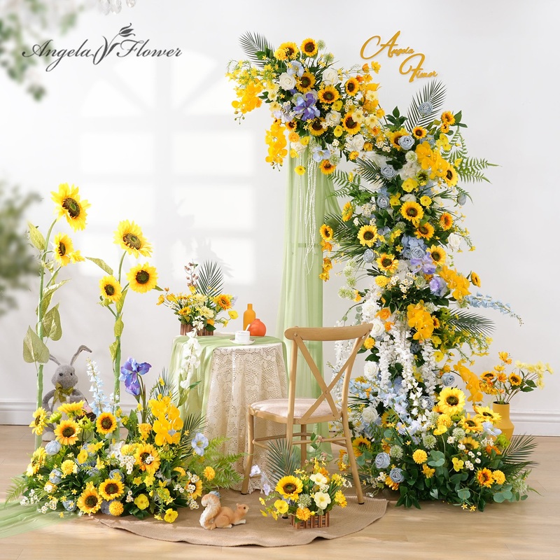 A8915 Yellow Sunflower Greenery Floral Row Hang Flower Aisle Decor Wedding Supplies