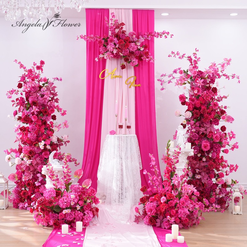 A8919 Hot Pink Floral Row Hang Flower KT Board Wedding Backdrop Aisle Decor Props