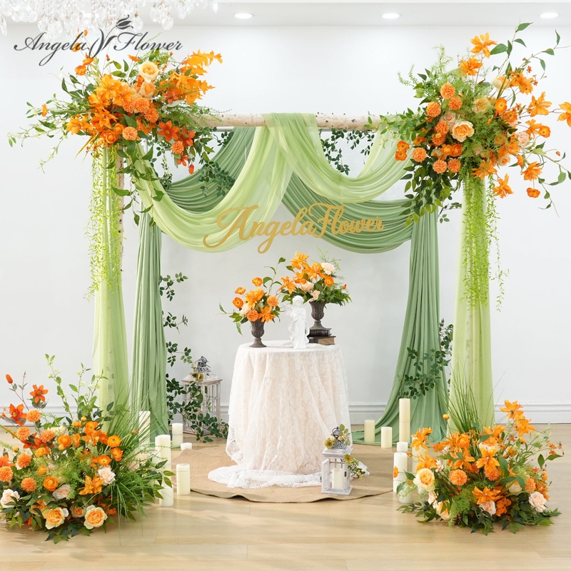 A8920 Orange Greenery Hang Floral Arrangement Wedding Vase Flower Aisle Decor