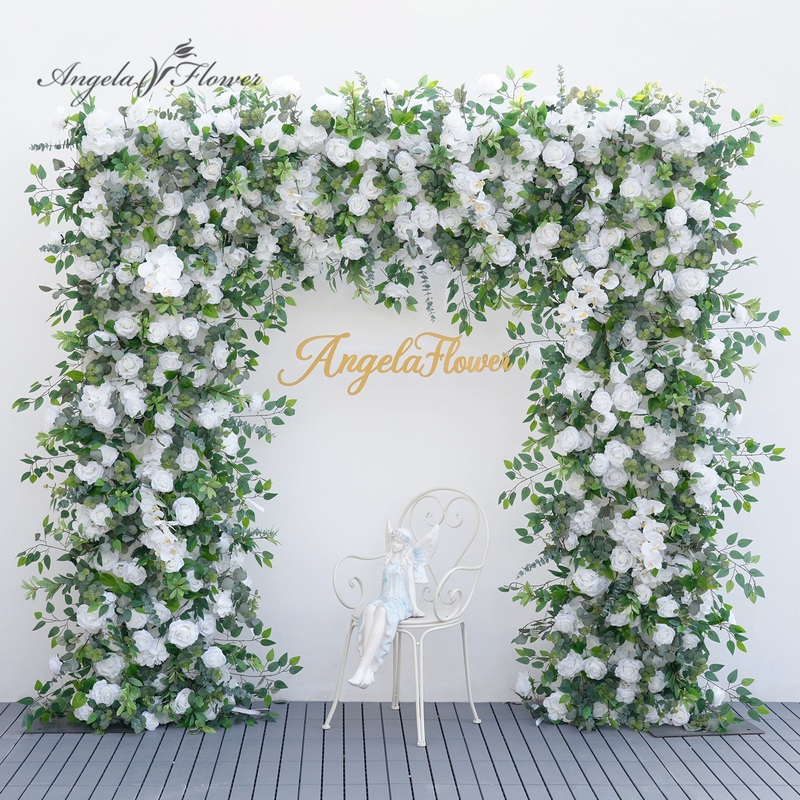 A8921 White Rose Greenery Flower Row Cloth Base Wedding Decor Supplies Square Arch