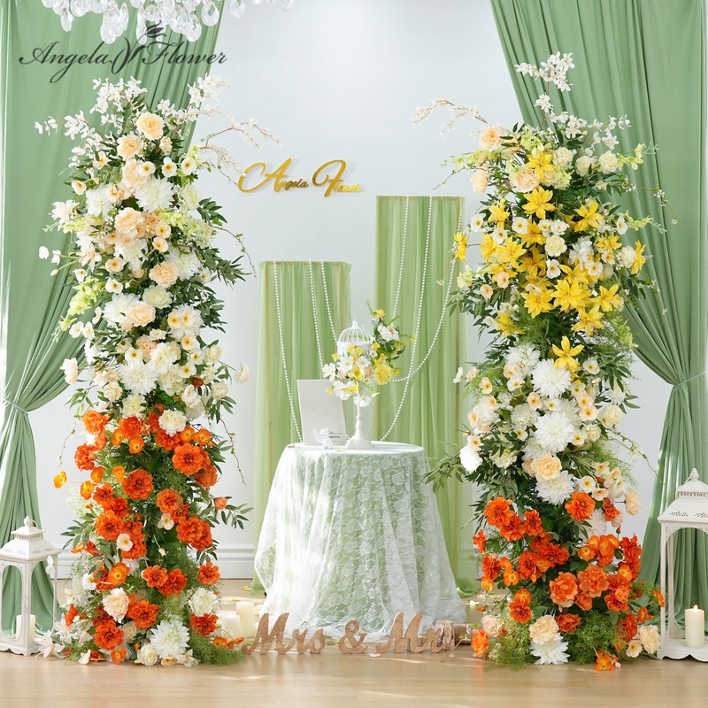 A8923 Orange White Dahlia Floral Arrangement Decor Wedding Backdrop KT Board Frame