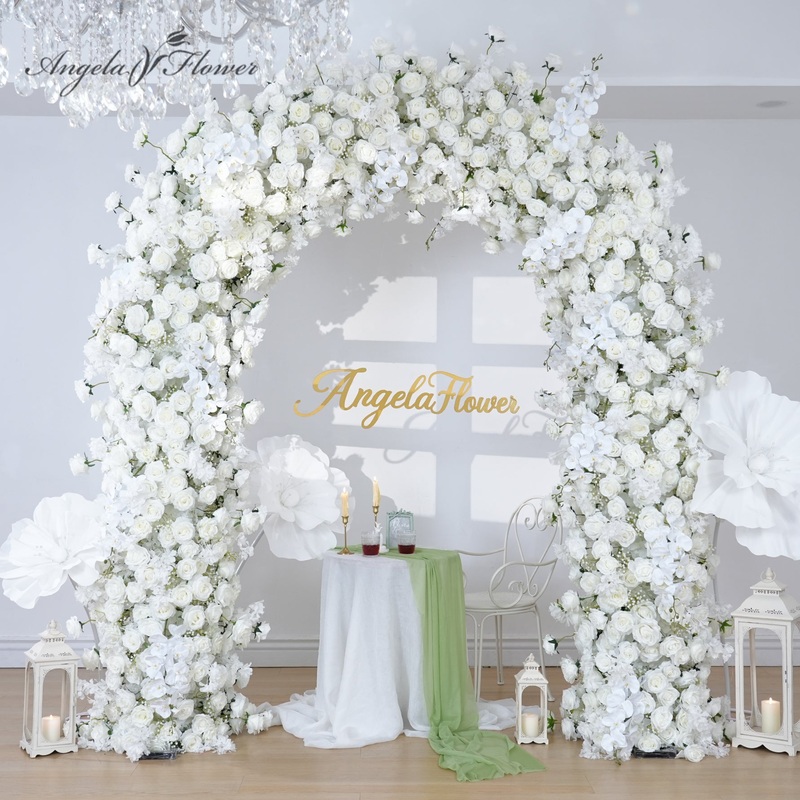 A8924 White Rose Orchid Babysbreath Floral Arrangement Wedding Backdrop Frame Arch