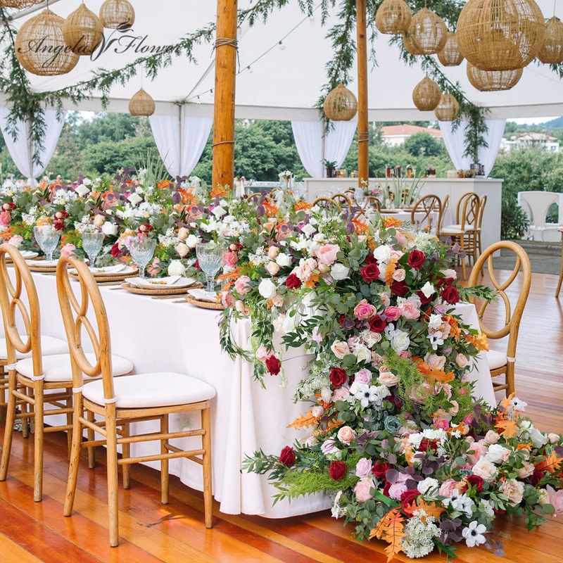 A8928 Colorful Flower Greenery Table Sofa Runner Cloth Base Wedding Banquet Props
