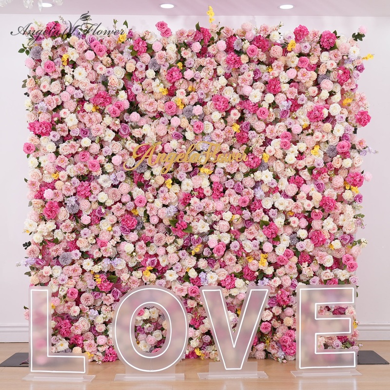 A8929 Pink Yellow Floral Arrangement 5D Flower Wall Cloth Base Wedding Backdrop Props