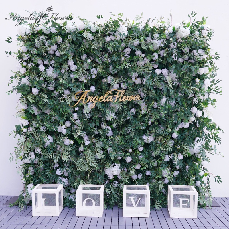 A8930 Mori Greenery White Rose Fabric Base 5D Flower Wall Wedding Supplies