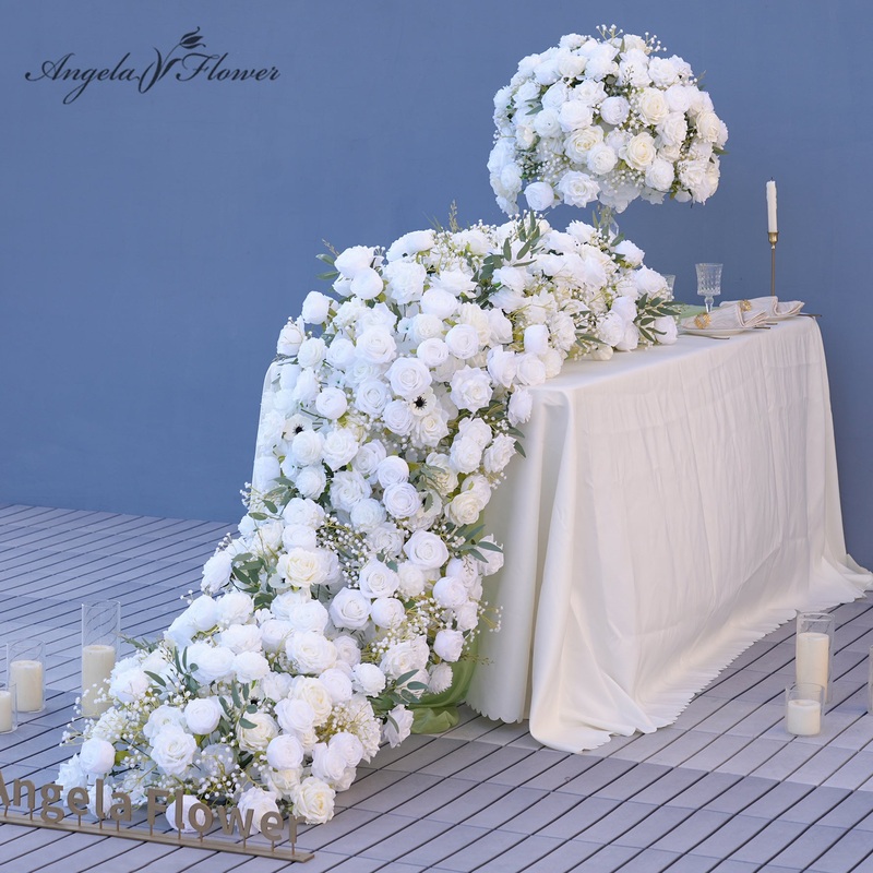 A358 A7710 A8060 Luxury White Rose Row Arrangement Wedding Background