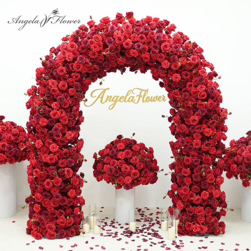 A8941 Red Rose Floral Arrangement Flower Ball Wedding Backdrop Arch