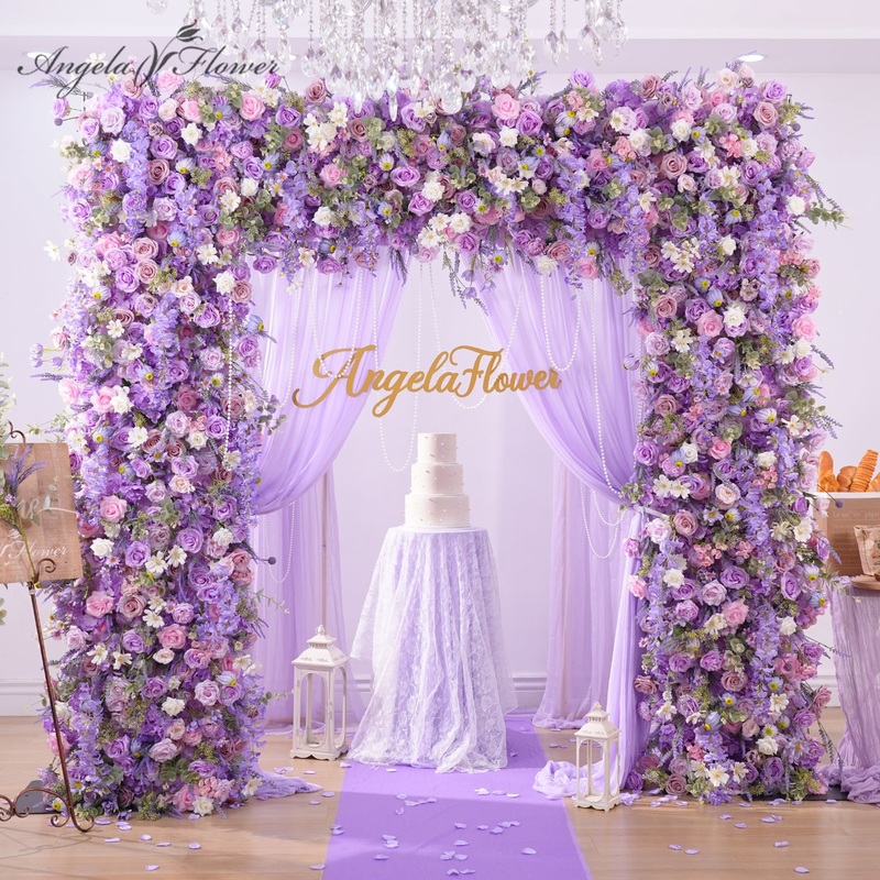 A8950 Purple Lavender Floral Row Cloth Base Square Arch Wedding Decor Props