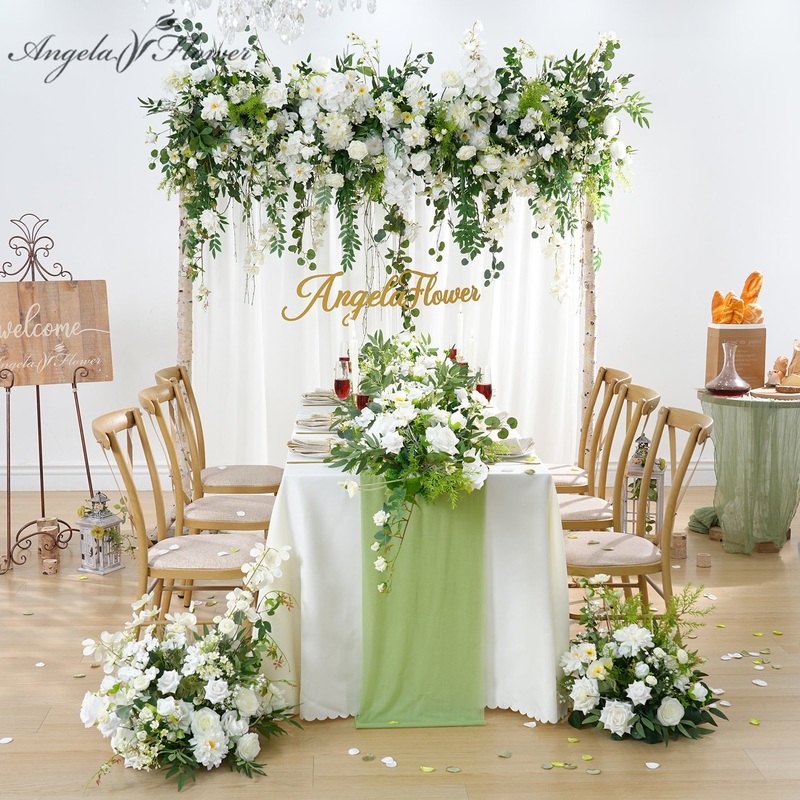 A8954 Mori White Orchid Floral Row Table Runner Floor Flower Wedding Decor Props