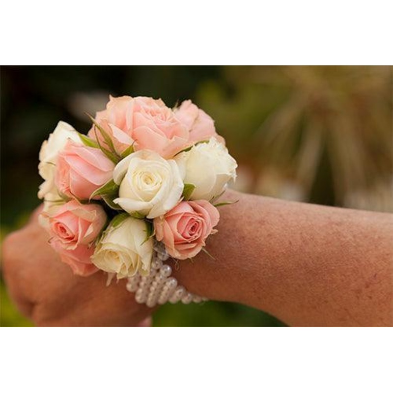 Apricot & White Wrist Corsage – Call for quote