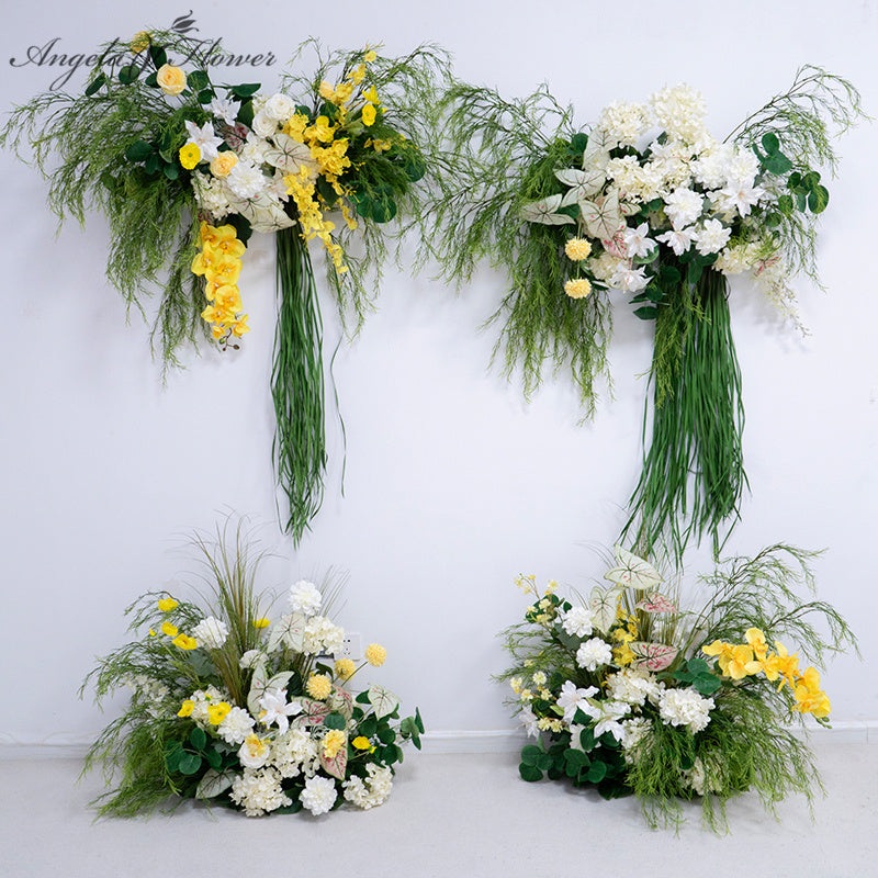 Mori Yellow Orchid Greenery Vine Hang Floral Row Floor Flower Wedding Decor Props