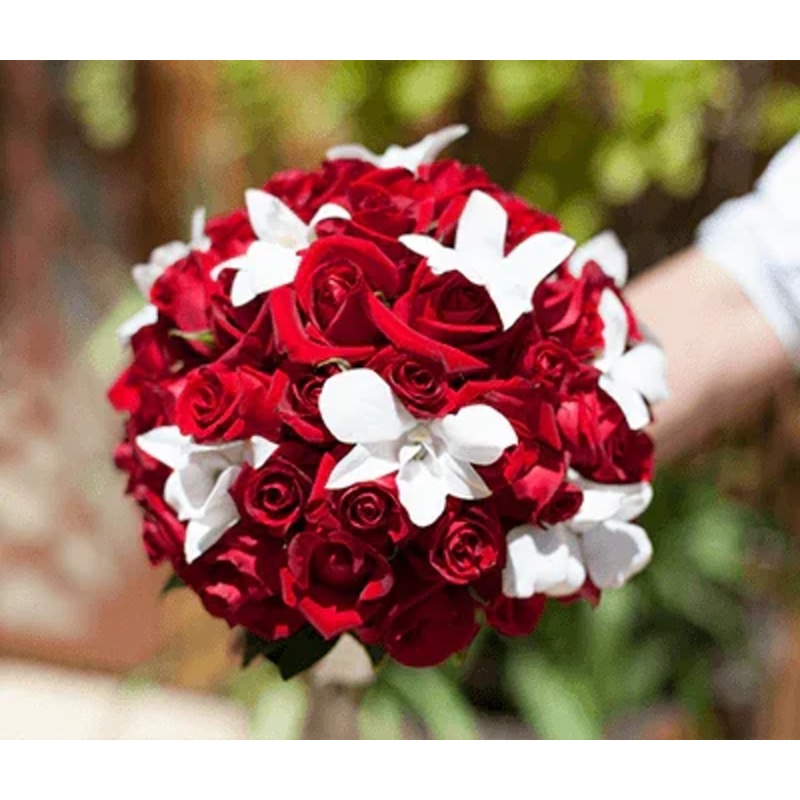 Red Rose & White Orchid Bouquet- Call for quote