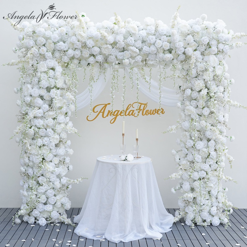 A8873 White Rose Wisteria Floral Arrangement Square Arch Wedding Backdrop Supplies