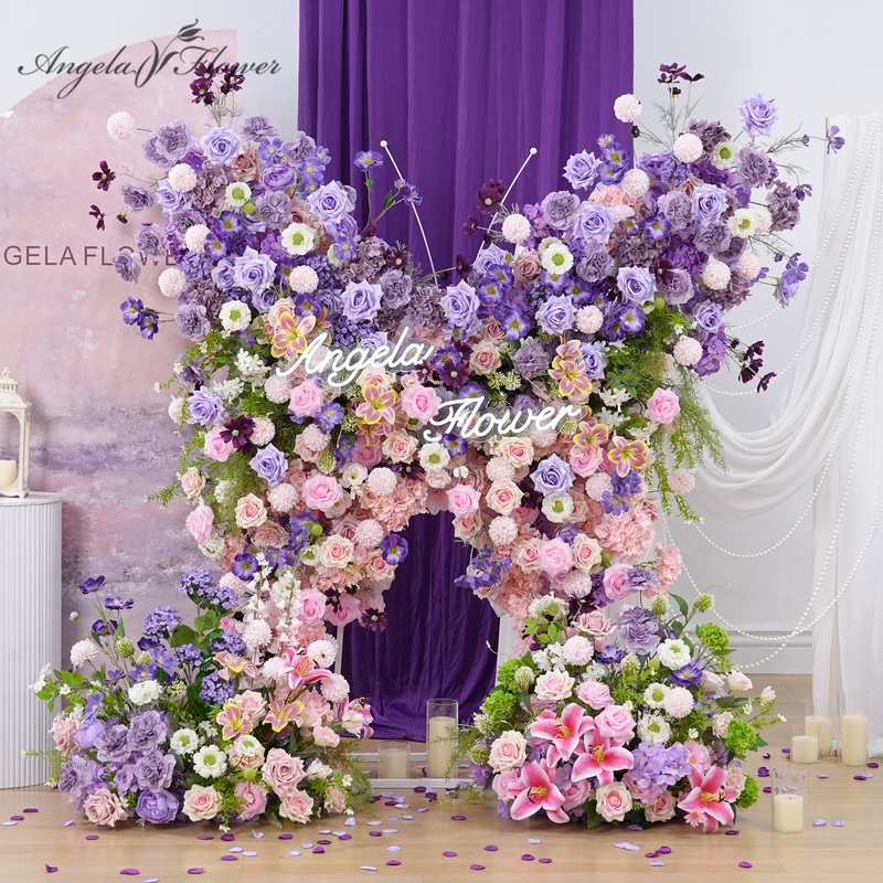 A8958 Purple Pink Butterfly Arch Floral Arrangement Floor Flower Wedding Backdrop