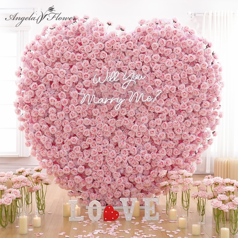 A8960 5D Luxury Pink Heart-Shaped Floral Wall Cloth Base Wedding Backdrop Event Props