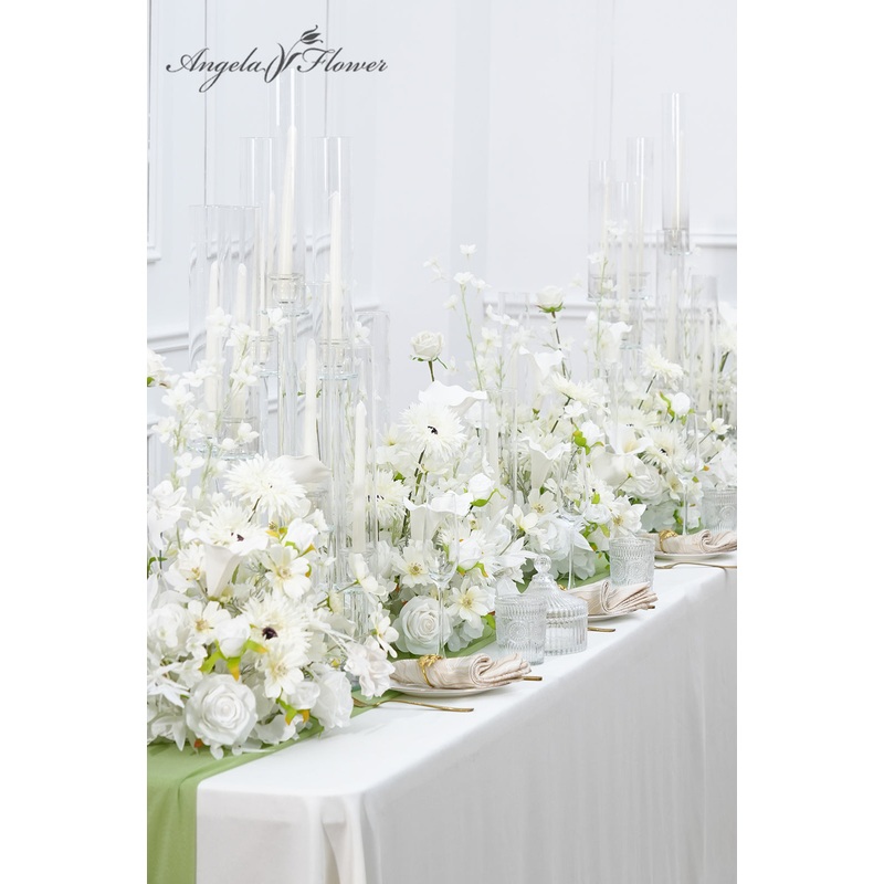 A8963 2pcs White Floral Arrangement Table Flower Aisle Wedding Event Decor Supplies