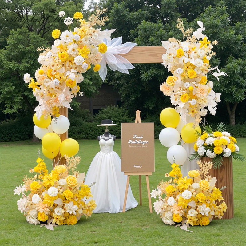 A8965 Yellow White Hang Floral Arrangement Aisle Flower Wedding Decor Props