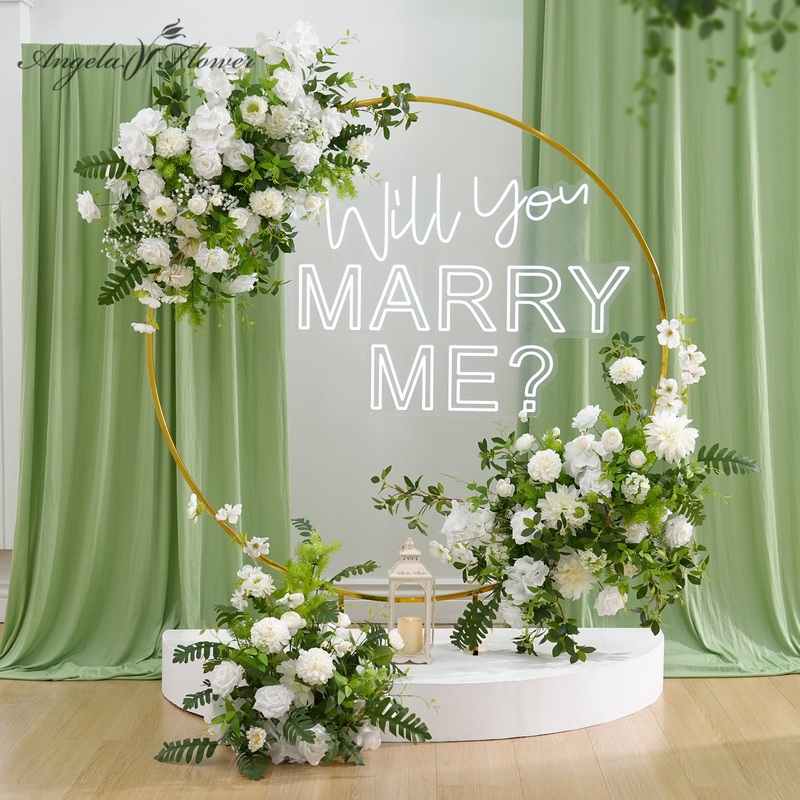 A8970 White Rose Greenery Floral Arrangement Wedding Background Round Arch