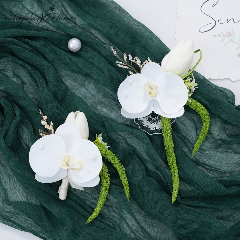 A8980 2pcs/set White Tulip Orchid Wrist Corsage Flower Bridal Bridegroom Accessories