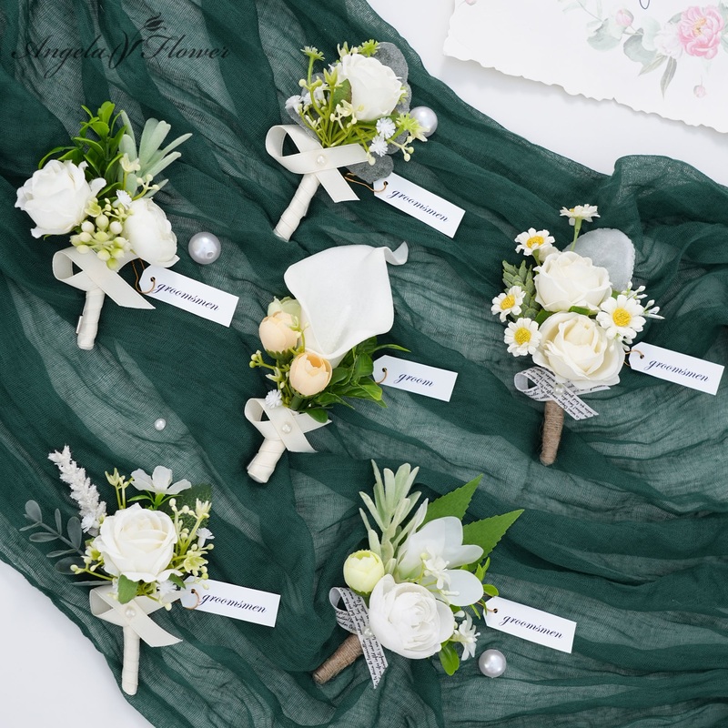 A8981 6pcs/set White Rose Calla Daisy Corsage Flower Wedding Bridegroom Supplies