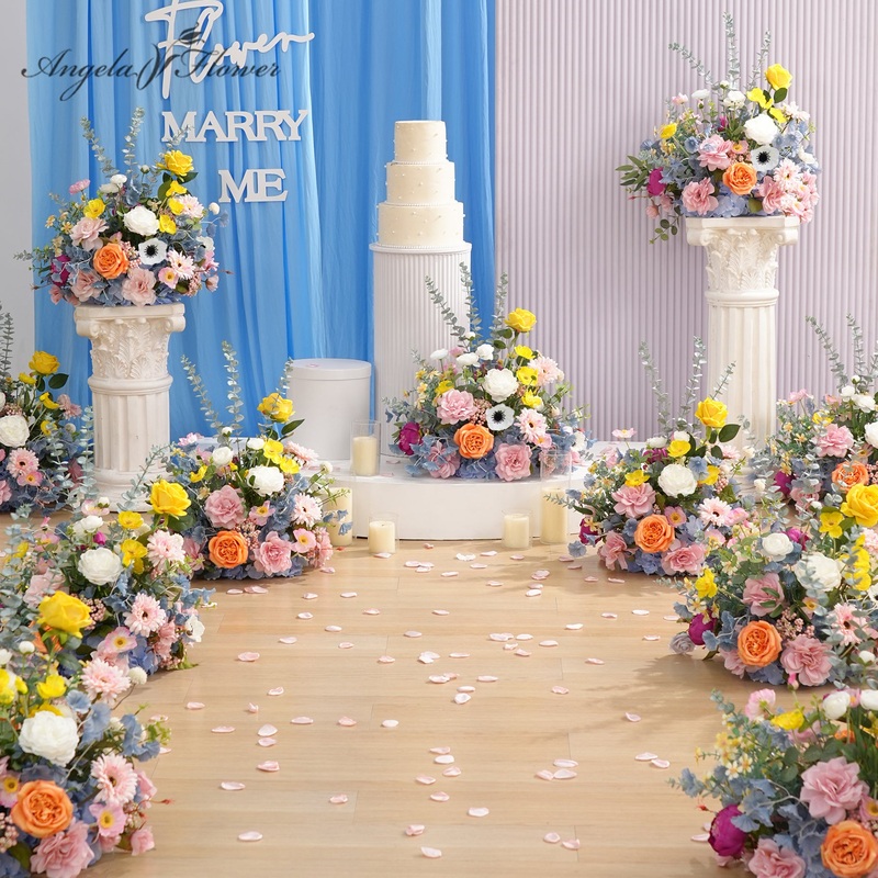 A8990 2pcs Colorful Eucalyptus Leaf Table Flower Aisle Decor Party Event Props