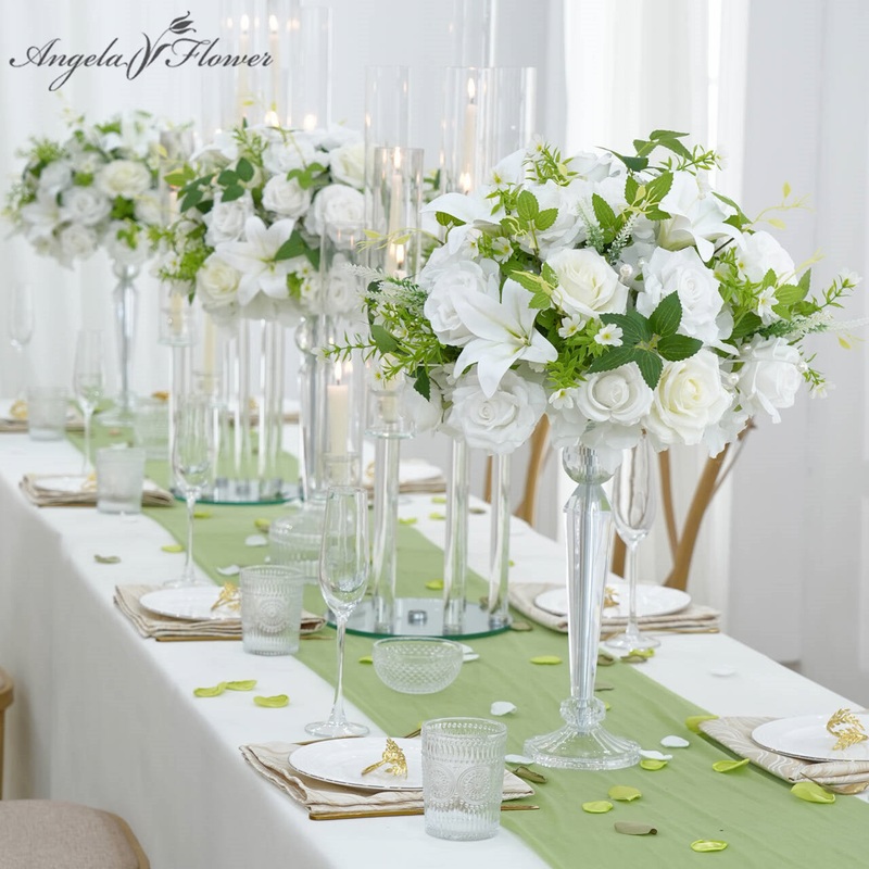 A8991 2pcs White Rose Lily Flower Ball Table Centerpiece Wedding Banquet Supplies