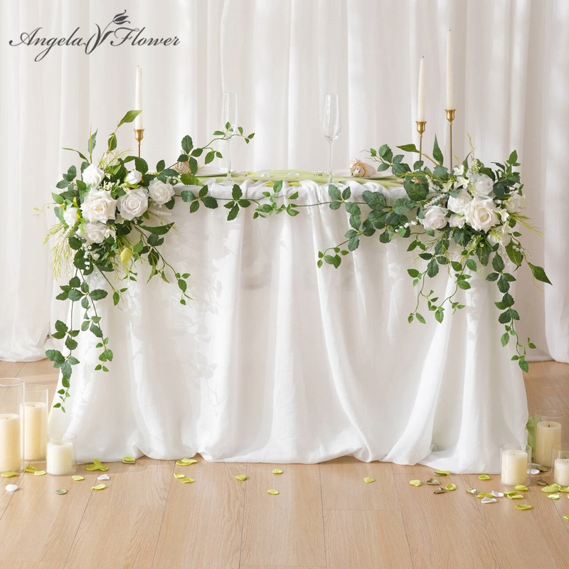 A9001 2pcs White Rose Eucalyptus Garland Table Flower Arrangement Wedding Decor