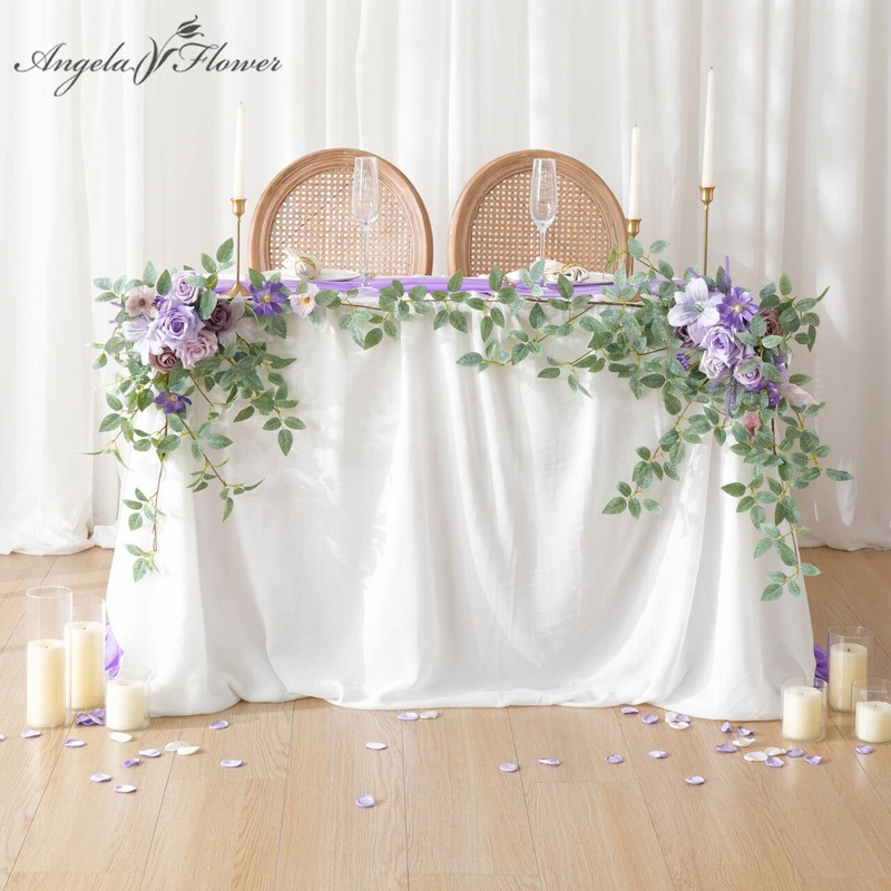 A9002 2pcs Purple Rose Greenery Garland Flower Swags Home Decor Ceremony Props