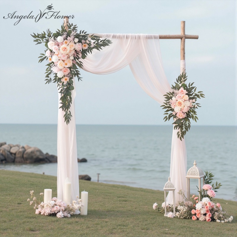 A9004 2pcs Pink Greenery Hanging Flowers With 2pcs Gauze Wedding Event Supplies